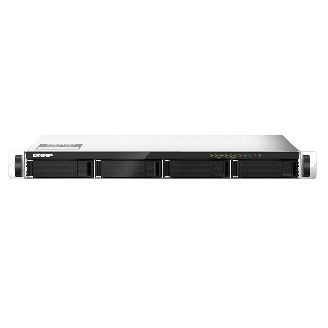 4-bay 1U short-depth 12" NAS, Marvell Octeon TX2 CN9130 / CN9131 64-bit quad-core 2.2 GHz, 4GB DDR4 SODIMM RAM (1 slot, up to 32GB), 4 x 2.5"/3.5" SATA 6Gbps HDD bay, 2 x M.2 2280 NVMe PCIe Gen3 x1 SSD slots, 2 x 10GbE SFP+, 2 x 2.5GbE, USB 3.2 Gen1 + USB 2.0 ports