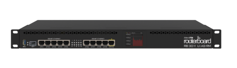 Router - 10x1Gigabit, 1xSFP, USB ports, 2 core CPU, 1GB RAM - RB3011UiAS-RM